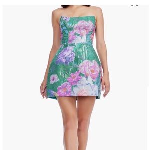 Dress the Population Amity Green Strapless Floral Dress